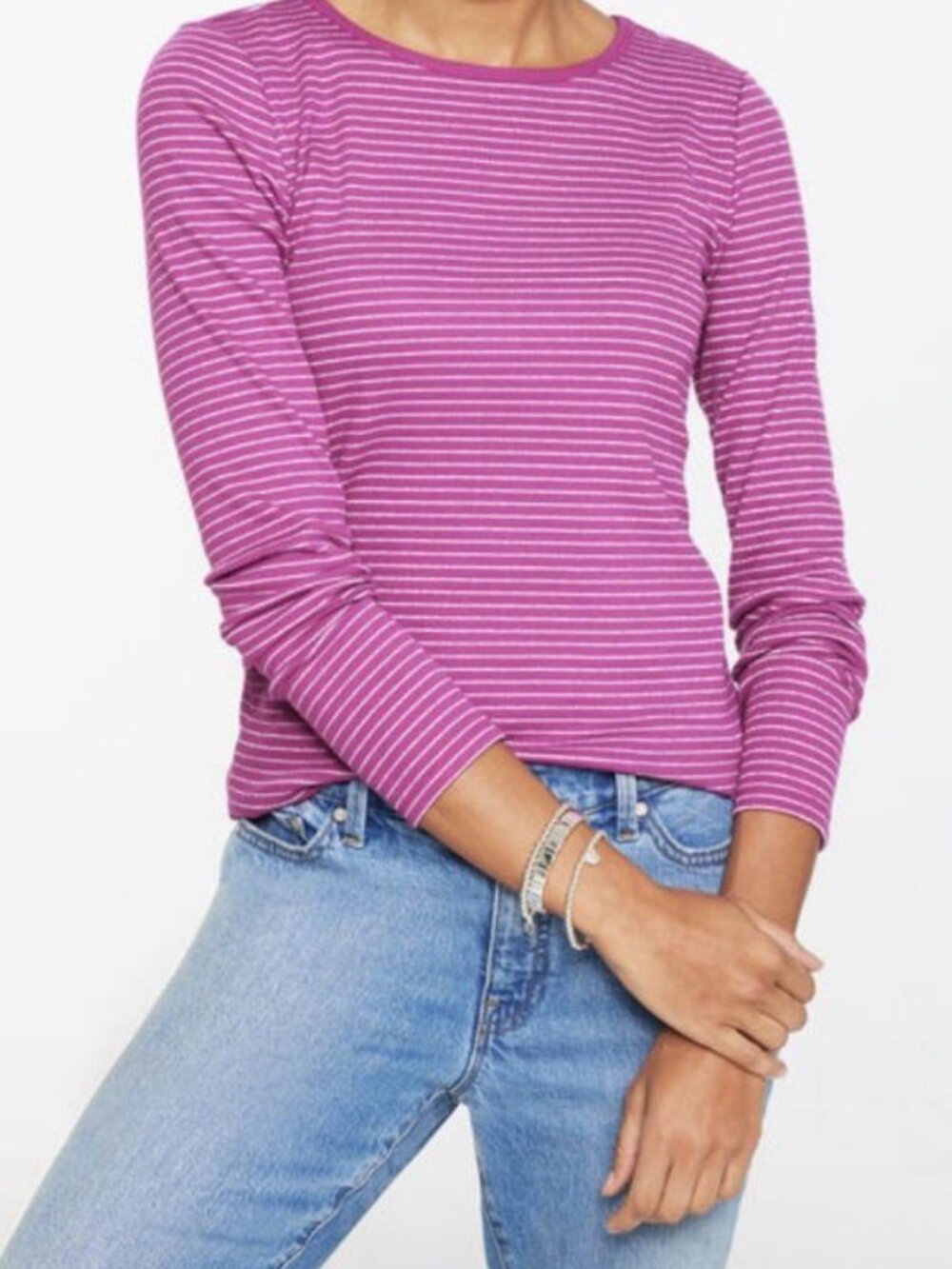 Talbots Long Sleeve T-Shirt Womens Medium Purple Metallic Stripe Ribbed Knit Top